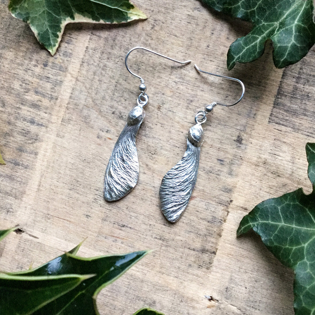 Sterling silver sycamore seed earrings 