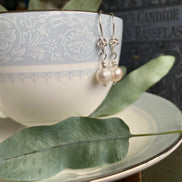 Flower and Pearl Drop Earrings