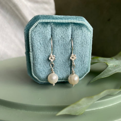Flower and Pearl Drop Earrings