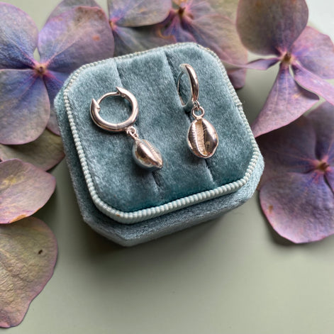 Cowrie Shell Huggie Hoop Earrings