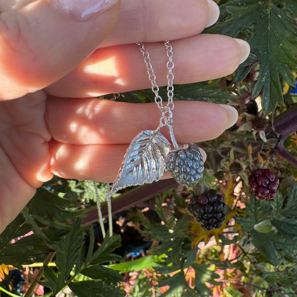 Blackberry and Bramble Leaf Necklace