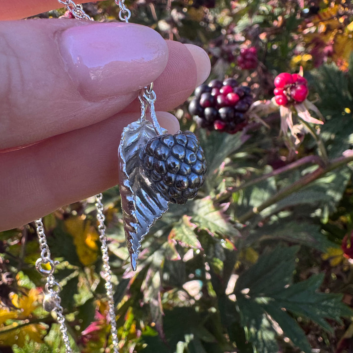 Blackberry and Bramble Leaf Necklace