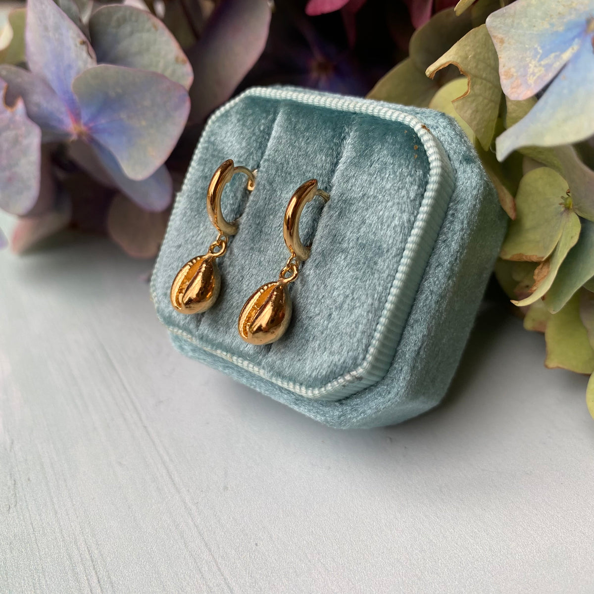 Cowrie Shell Huggie Hoop Earrings