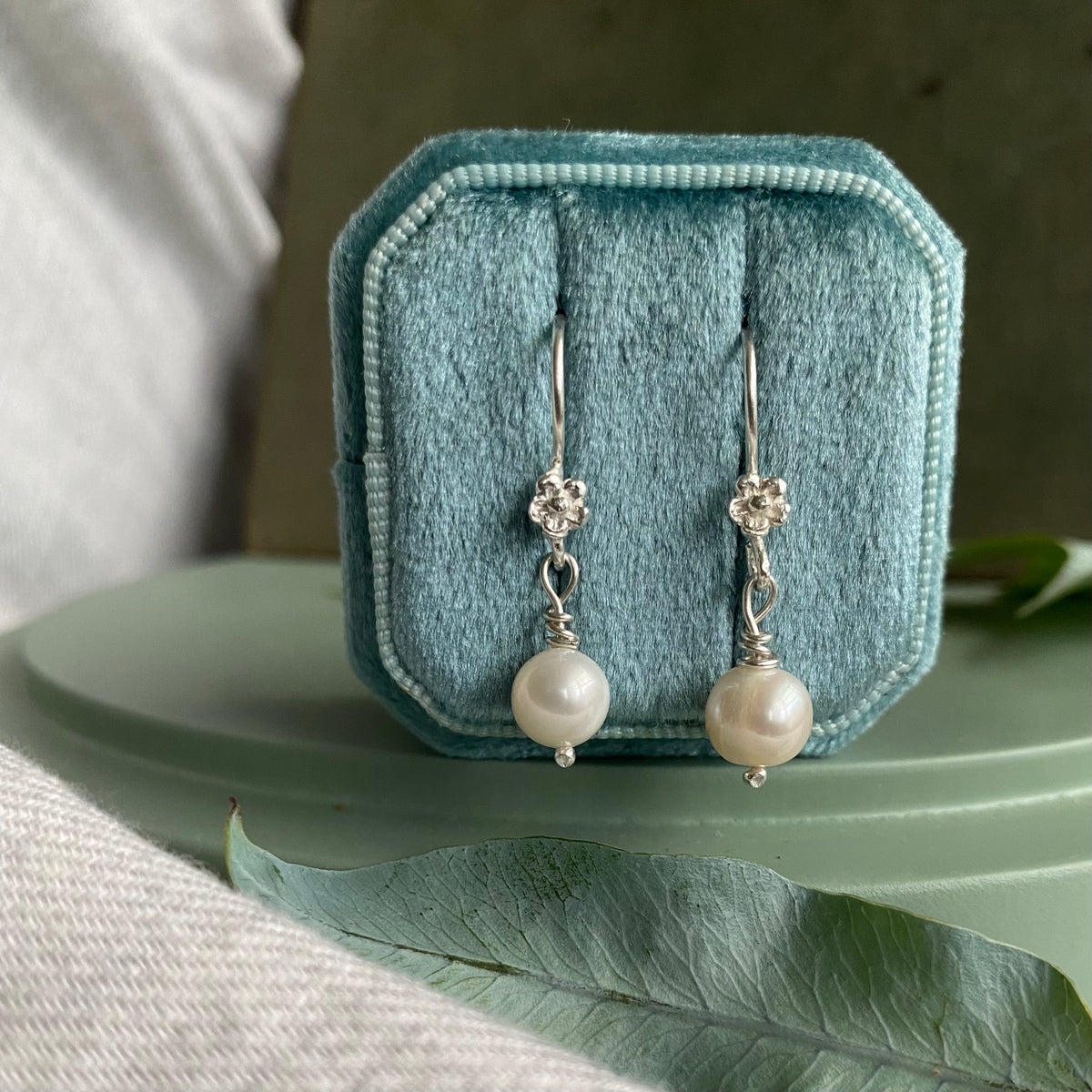 Flower and Pearl Drop Earrings