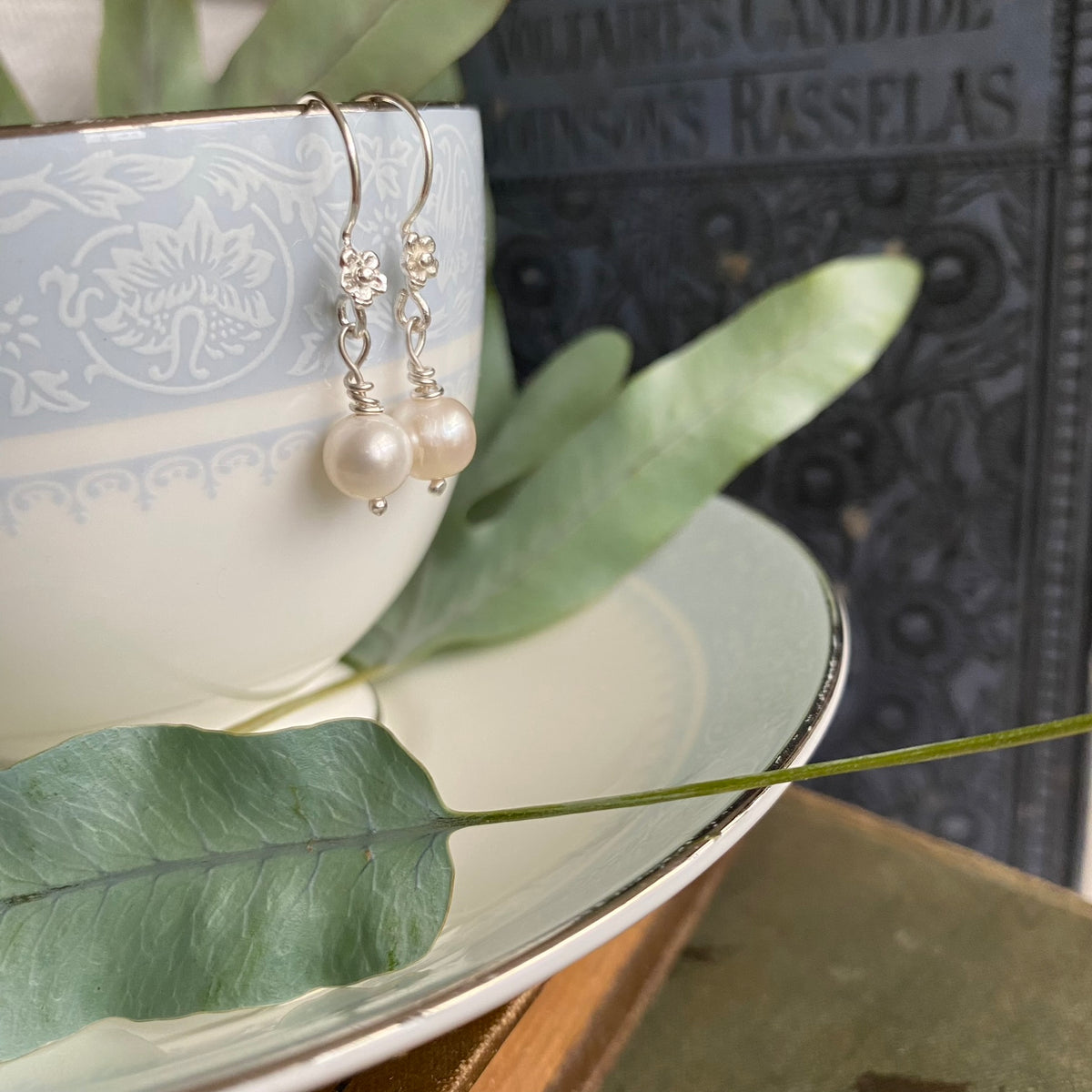 Flower and Pearl Drop Earrings