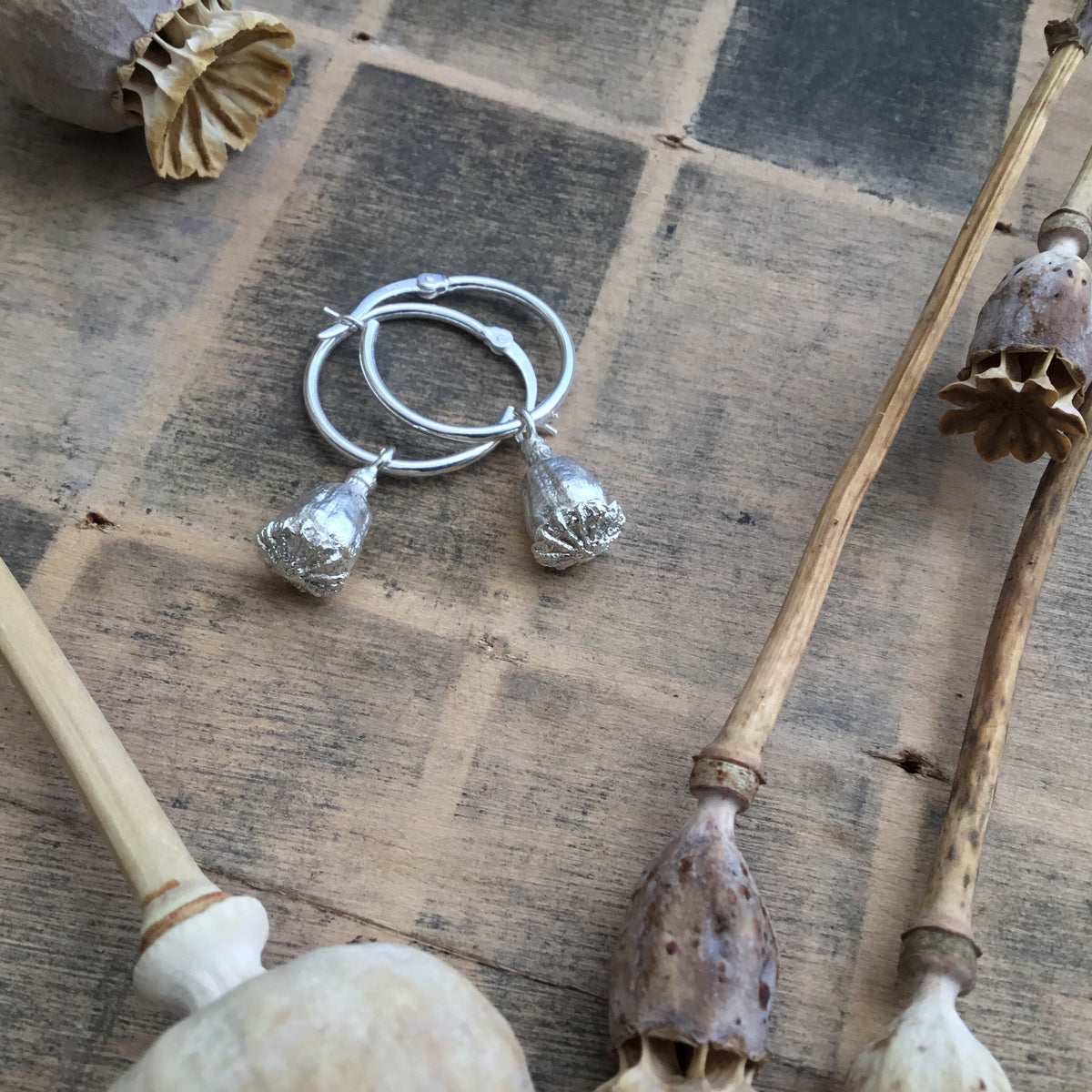 Poppy Seed Pod Hoop Earrings